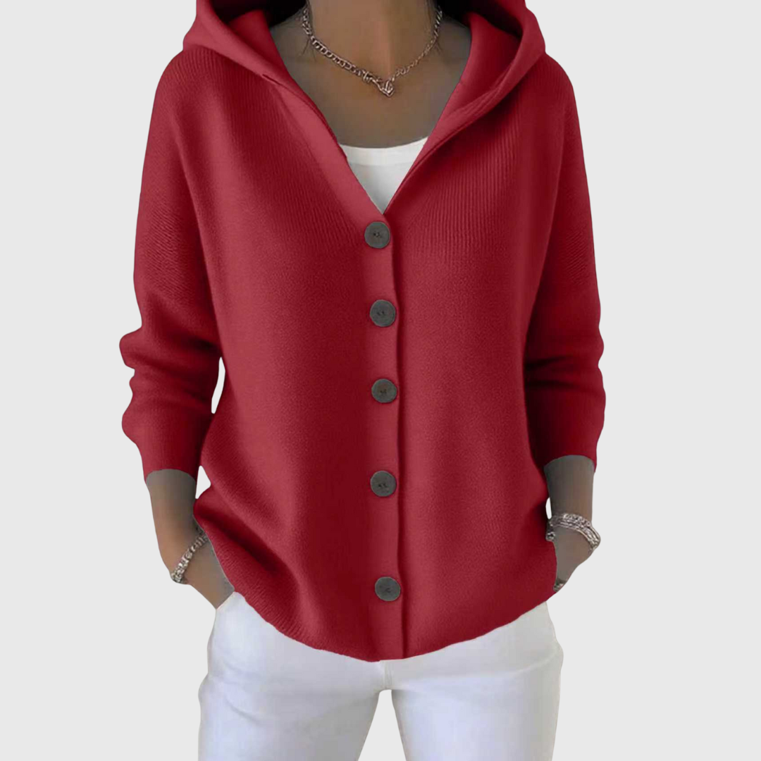 Comfortable Cardigan Sweater for Women with Hooded Button Front Long Sleeve Relaxed Oversized Style