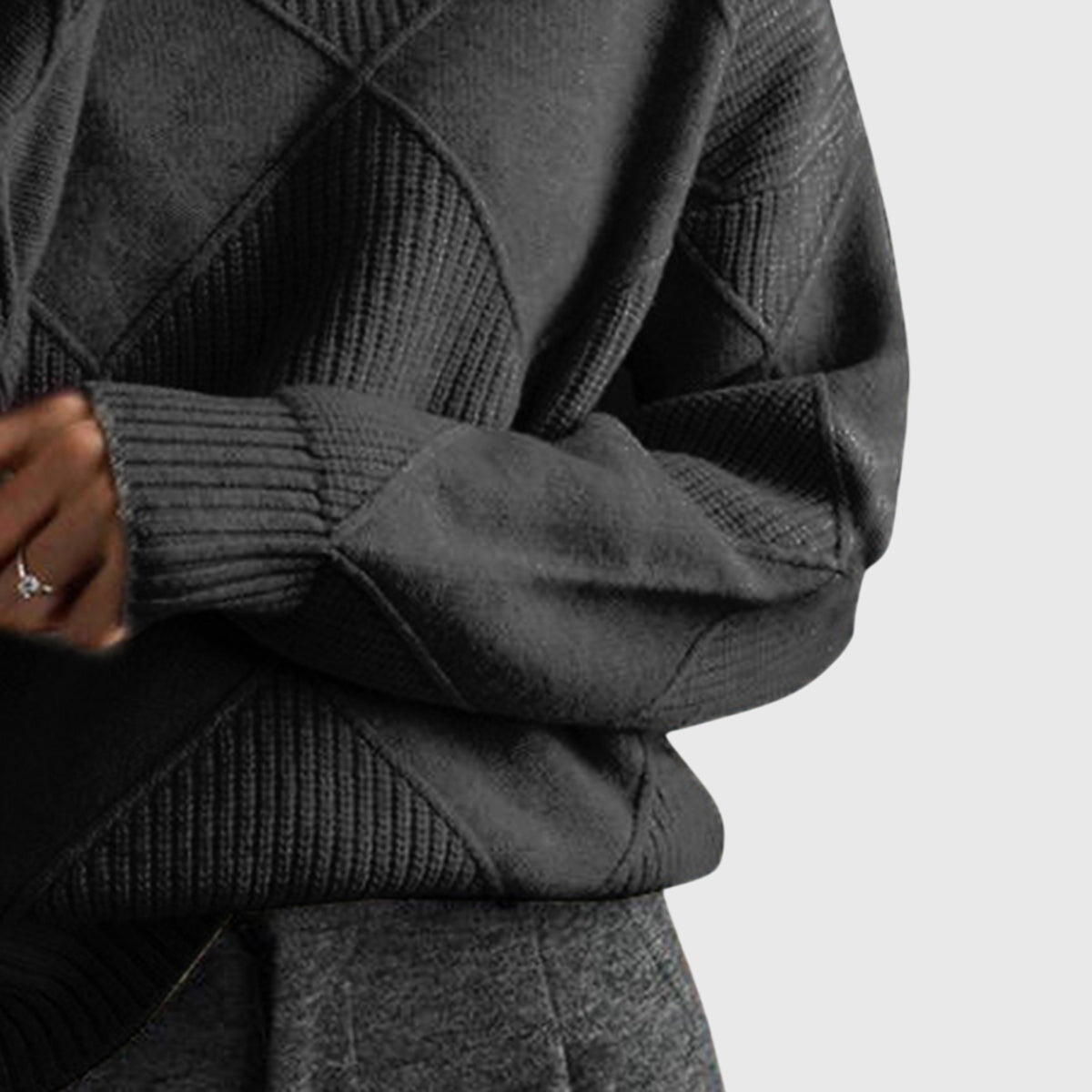 Comfortable Diamond Knit Turtleneck Sweater for Women with High Neck Long Sleeve Relaxed Oversized Style