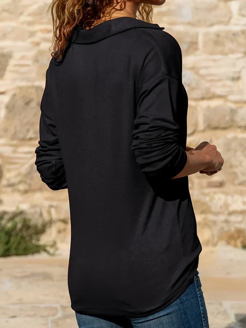 Effortless Quarter Zip Polo Top for Women with Collar Long Sleeve Relaxed Knit Casual Style
