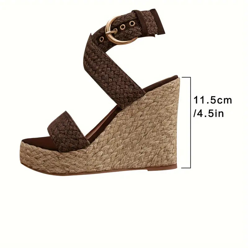 Comfortable Espadrille Wedge Sandals for Women with Buckle Ankle Strap Woven Platform Open Toe Style