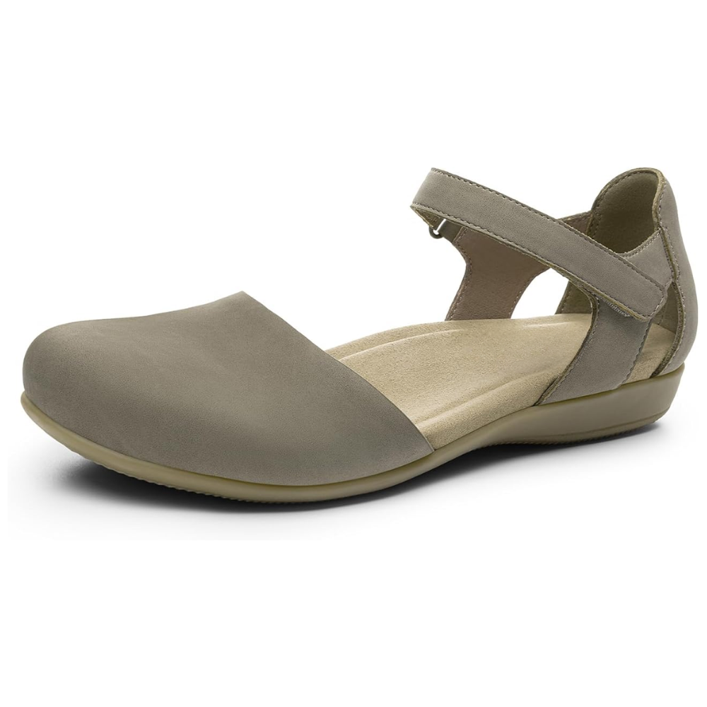 Comfortable Closed Toe Sandals for Women with Laser Cut Ankle Strap Cushioned Flat Style