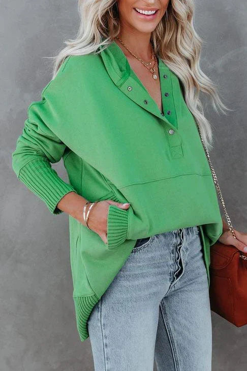 Comfortable Snap Button Hoodie for Women with Long Sleeve Ribbed Cuff Oversized Relaxed Style