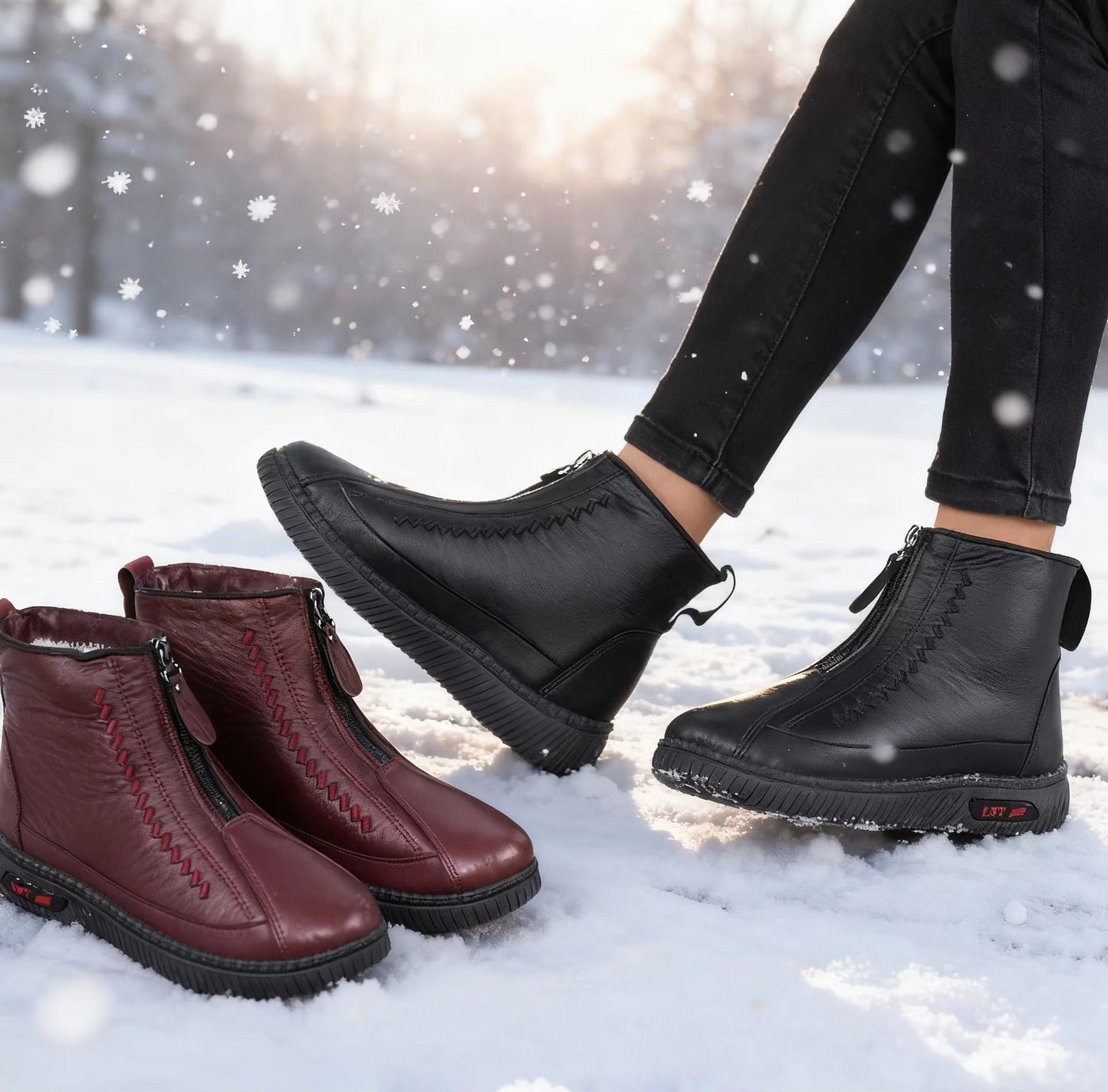 Comfortable Winter Shoes for Women with Fleece Lining Side Zip Ankle Boot Style