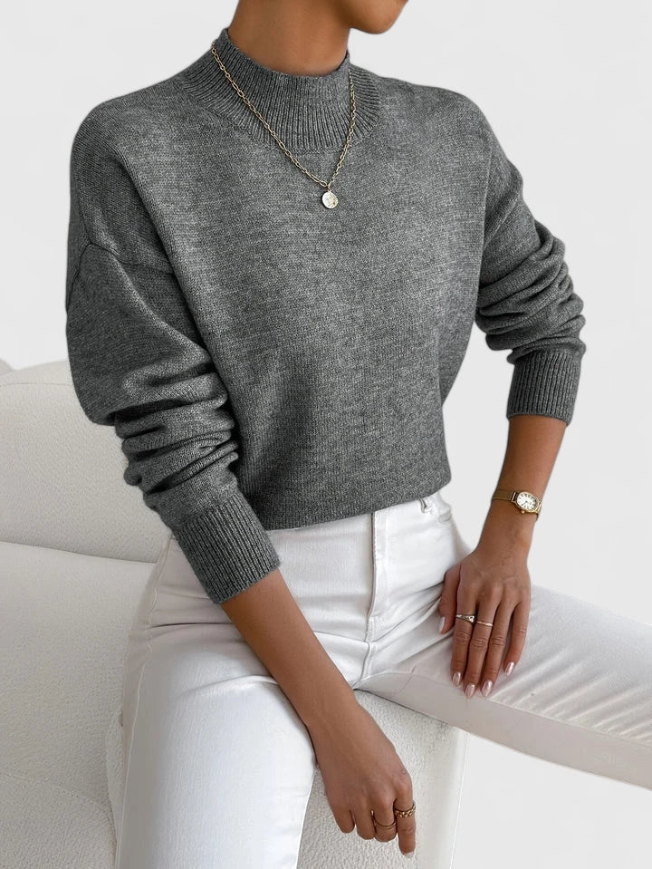Comfortable Ribbed Knit Sweater for Women with Mock Neck Long Sleeve Relaxed Oversized Style