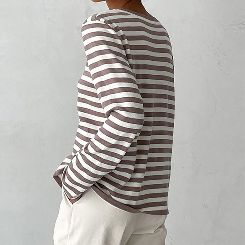 Comfortable Striped Knit Sweater for Women with Crew Neck Long Sleeve Relaxed Oversized Style