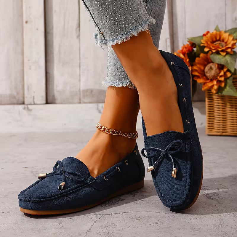Comfortable Loafers for Women with Bow Detail Studded Trim Slip On Flat Style