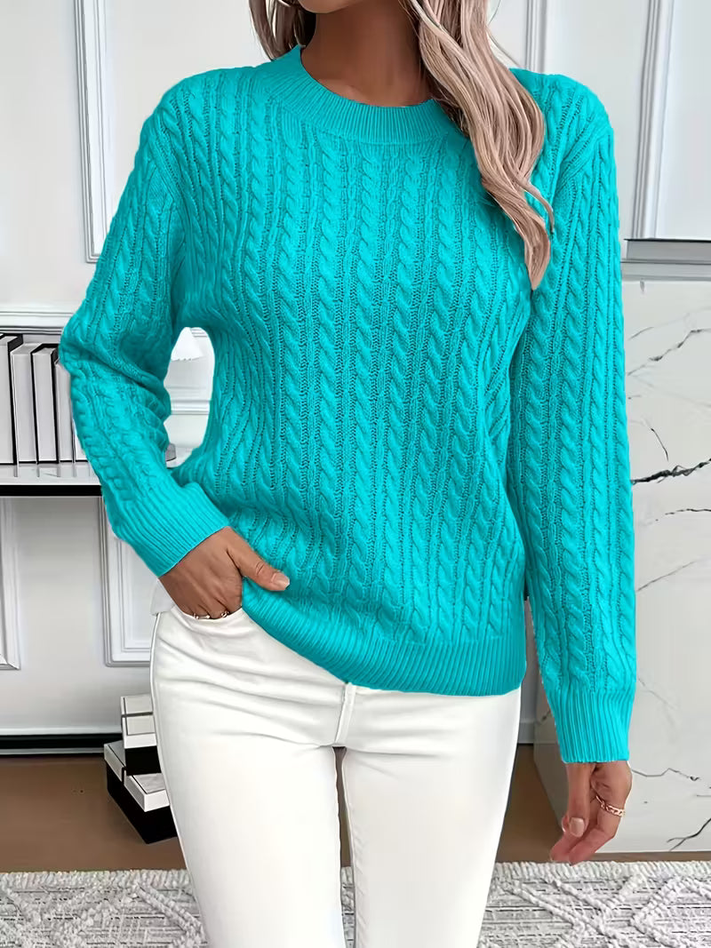 Comfortable Cable Knit Sweater for Women with Crew Neck Long Sleeve Relaxed Oversized Style