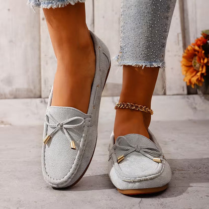 Comfortable Loafers for Women with Bow Detail Studded Trim Slip On Flat Style