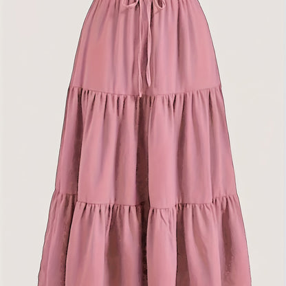 Effortless Tiered Maxi Skirt for Women with Paperbag Waist Drawstring Tie Flowing Boho Style