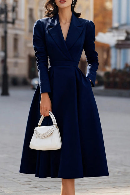 Elegant Tailored Blazer Dress for Women with Notch Lapel Long Sleeve Fit and Flare Wrap Style