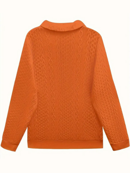 Comfortable Cable Knit Sweater for Women with Zip Collar Long Sleeve Kangaroo Pocket Relaxed Style