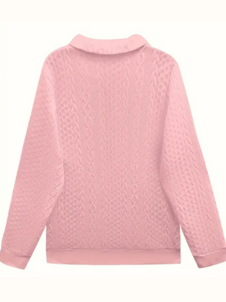 Comfortable Cable Knit Sweater for Women with Zip Collar Long Sleeve Kangaroo Pocket Relaxed Style
