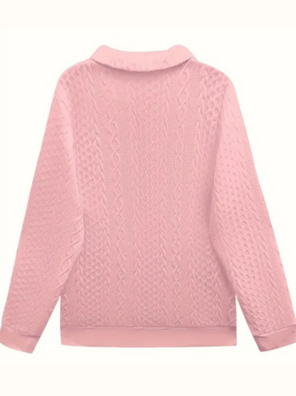 Comfortable Cable Knit Sweater for Women with Zip Collar Long Sleeve Kangaroo Pocket Relaxed Style