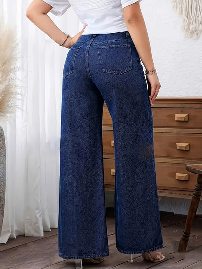 Effortless Relaxed Blue Wide Leg Jeans for Women with High Waist Flowing Style