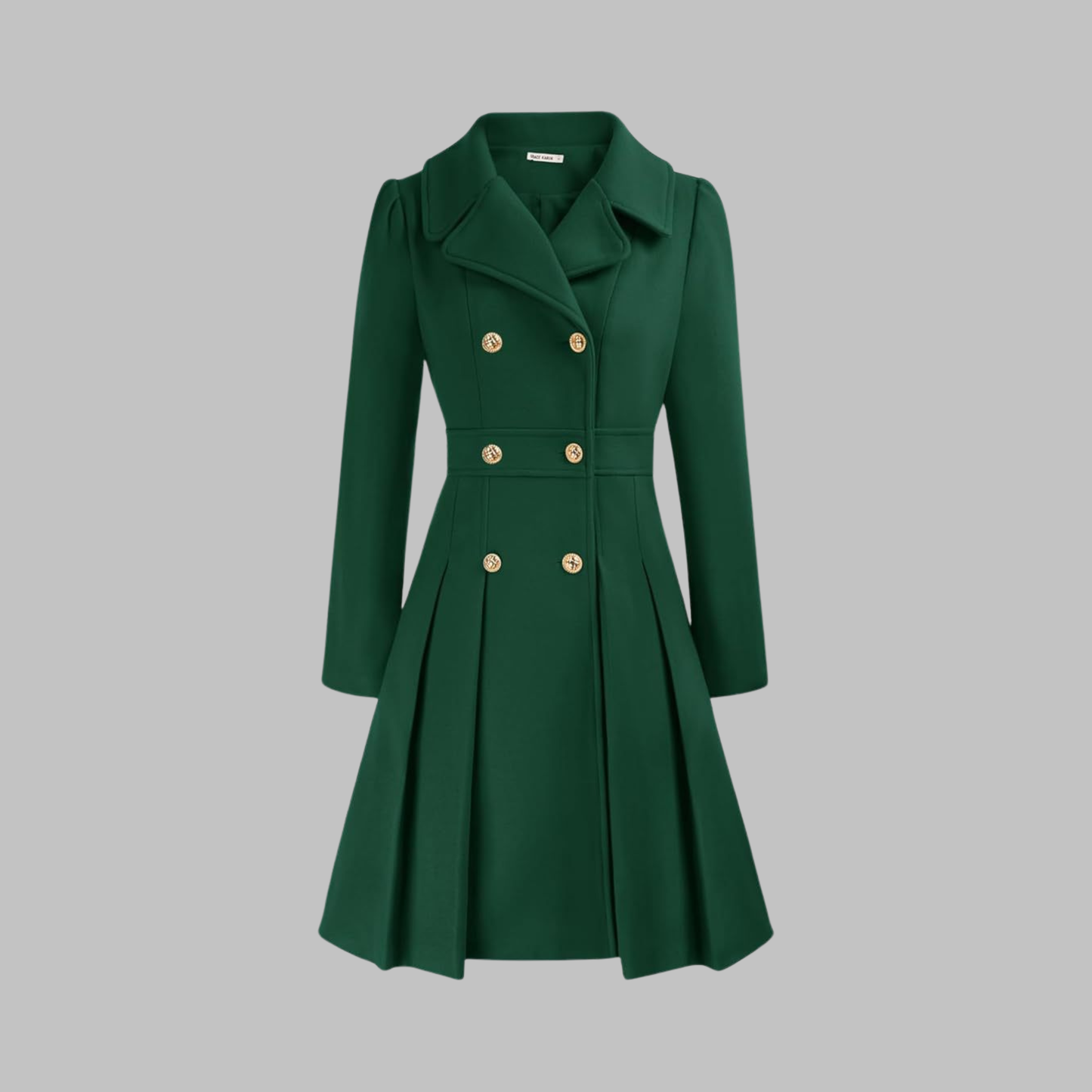 Elegant Wool Coat for Women with Notched Lapel Long Sleeve Double Breasted Pleated Flare Style