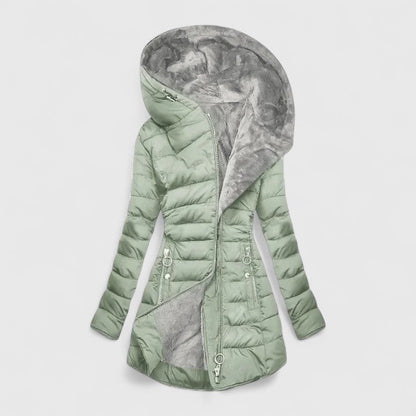 Comfortable Quilted Puffer Jacket for Women with Hooded Long Sleeve Faux Fur Trim Casual Style