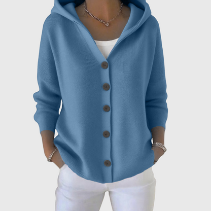 Comfortable Cardigan Sweater for Women with Hooded Button Front Long Sleeve Relaxed Oversized Style