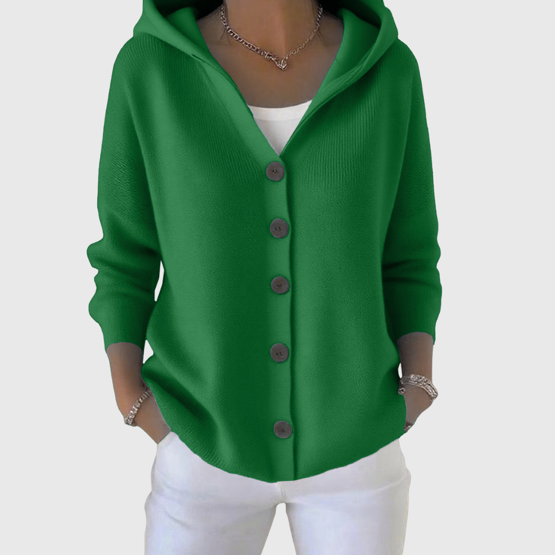 Comfortable Cardigan Sweater for Women with Hooded Button Front Long Sleeve Relaxed Oversized Style