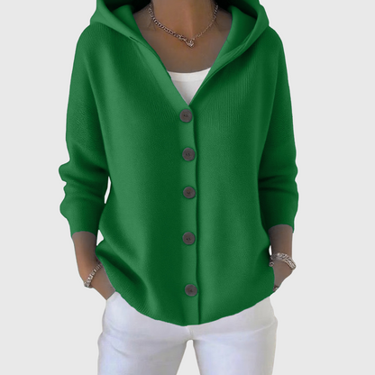 Comfortable Cardigan Sweater for Women with Hooded Button Front Long Sleeve Relaxed Oversized Style