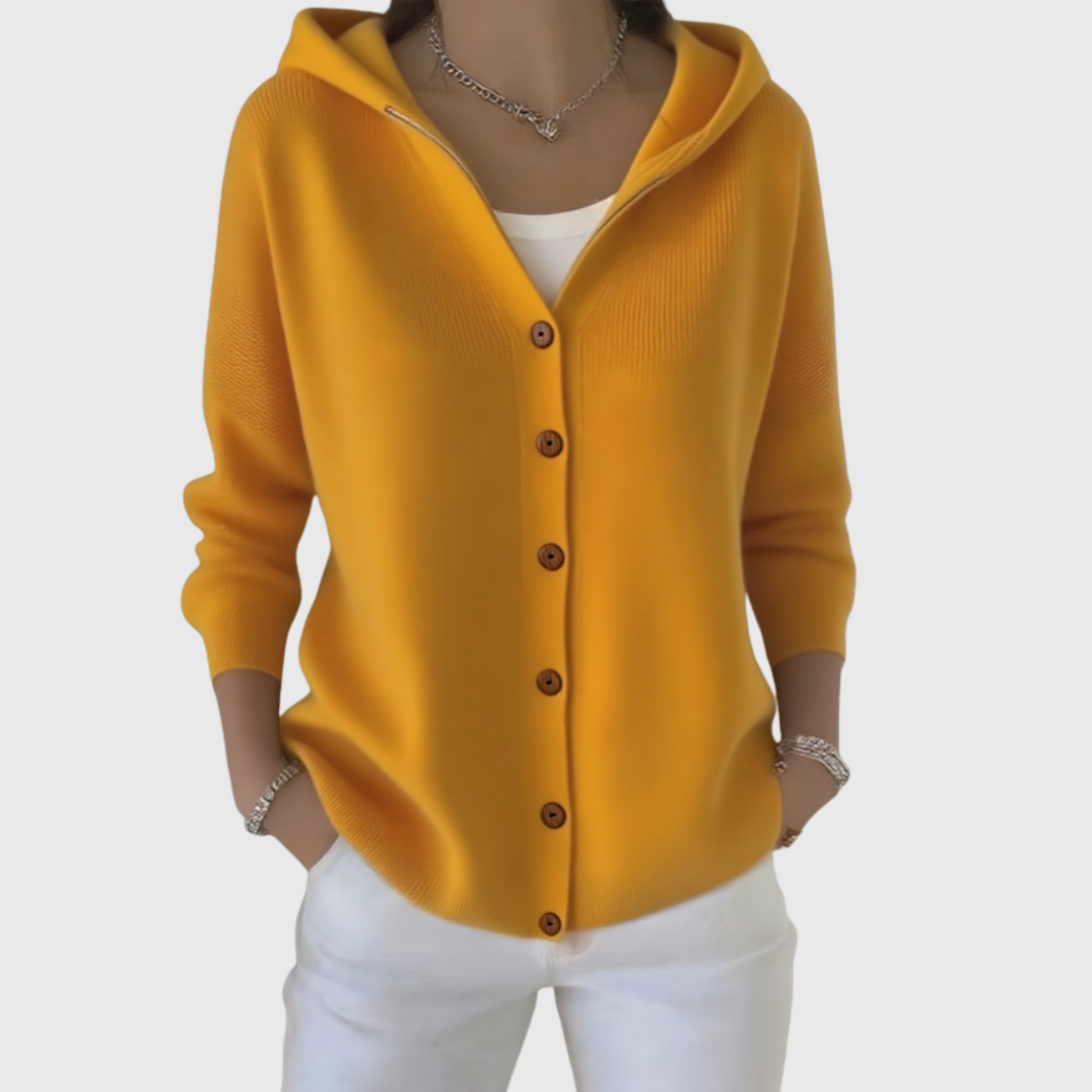 Comfortable Cardigan Sweater for Women with Hooded Button Front Long Sleeve Relaxed Oversized Style