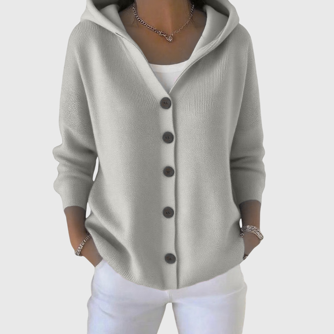 Comfortable Cardigan Sweater for Women with Hooded Button Front Long Sleeve Relaxed Oversized Style