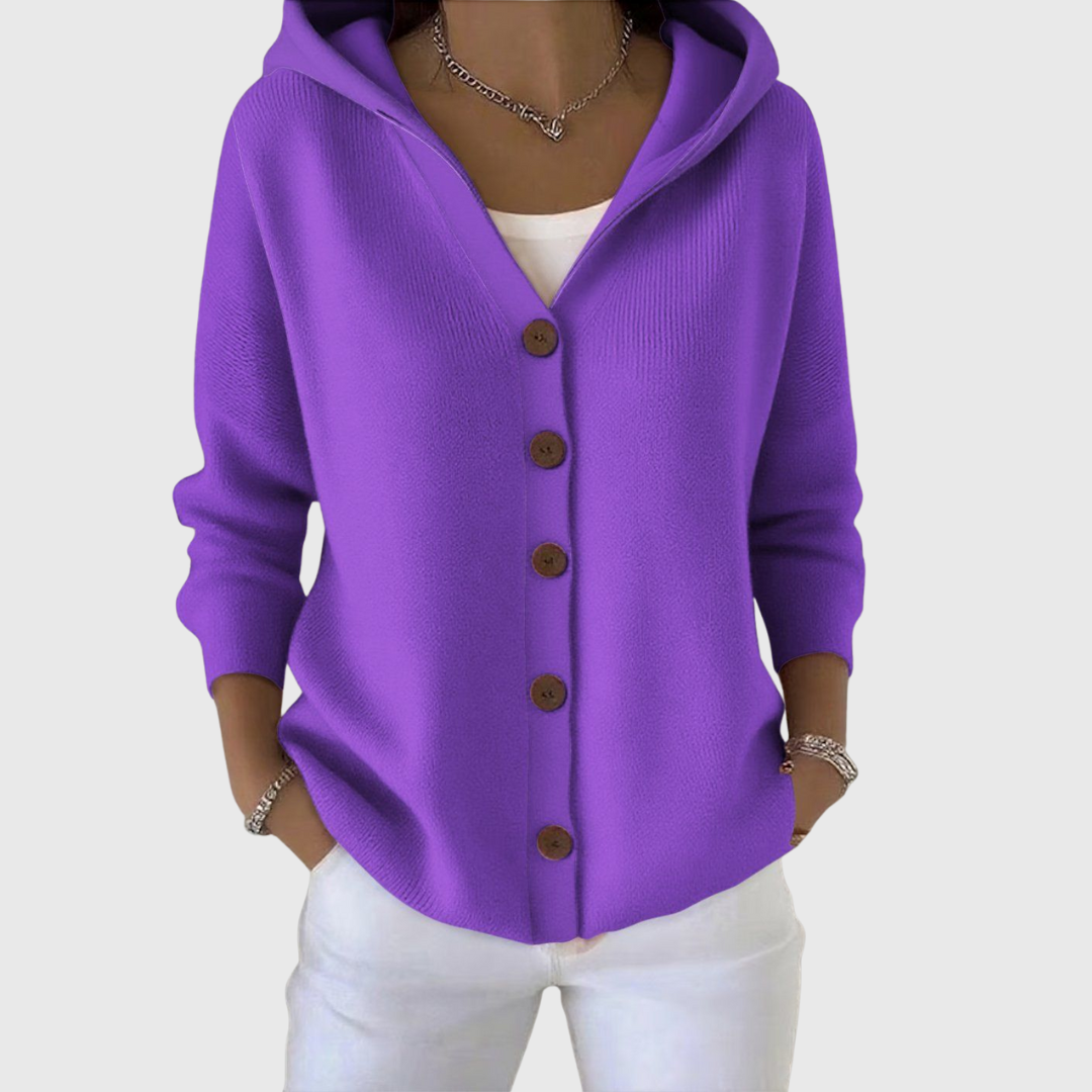 Comfortable Cardigan Sweater for Women with Hooded Button Front Long Sleeve Relaxed Oversized Style