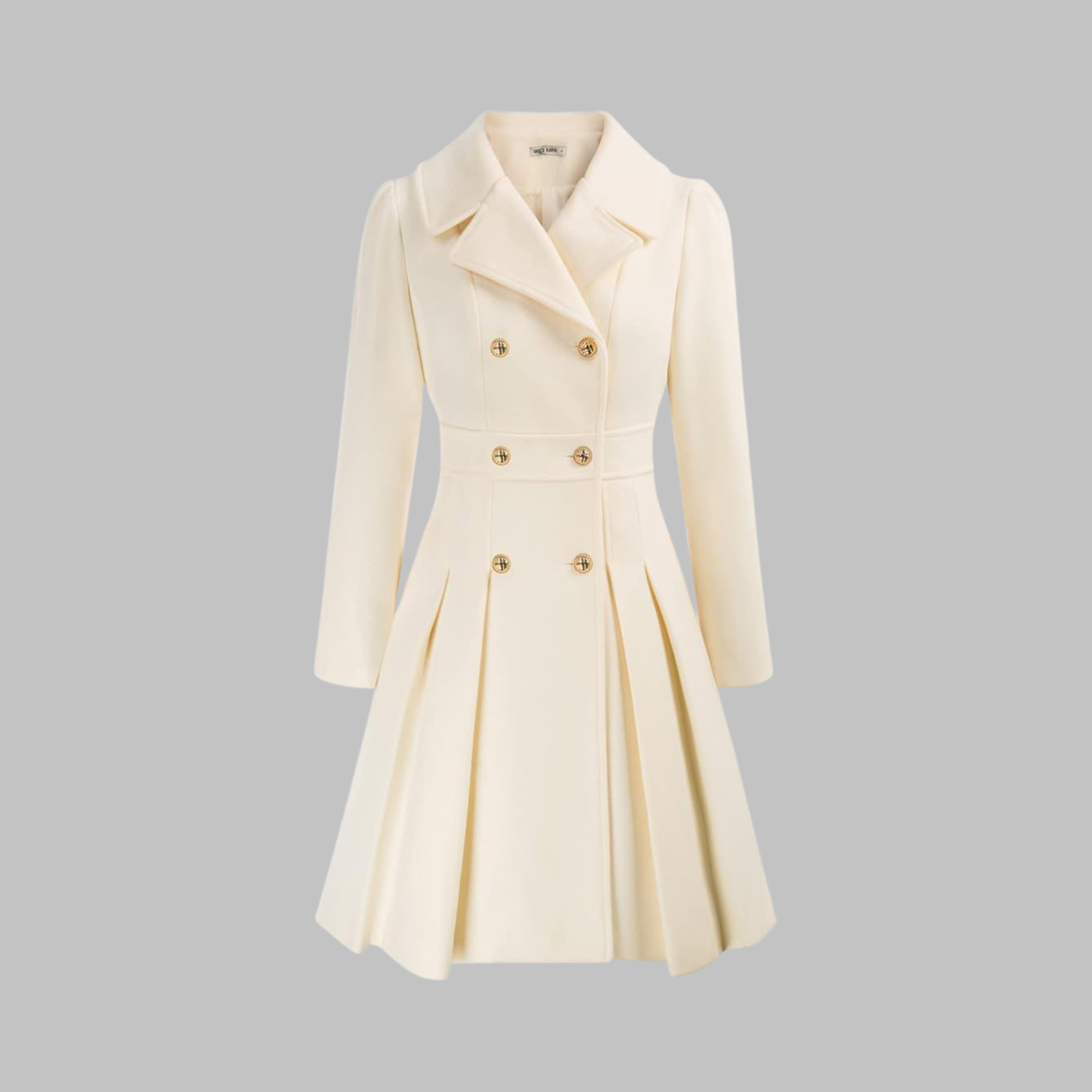 Elegant Wool Coat for Women with Notched Lapel Long Sleeve Double Breasted Pleated Flare Style