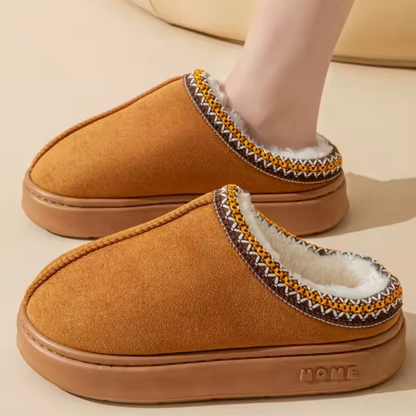 Comfortable Slippers for Women with Faux Shearling Collar Braided Trim Backless Mule Style