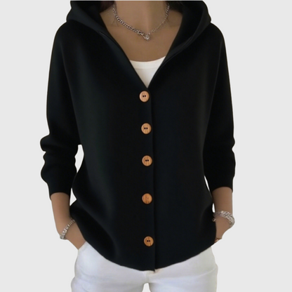 Comfortable Cardigan Sweater for Women with Hooded Button Front Long Sleeve Relaxed Oversized Style