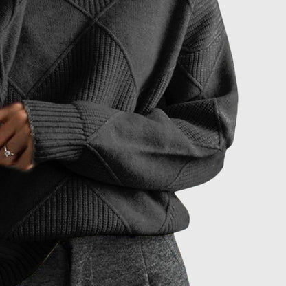Comfortable Ribbed Knit Sweater for Women with High Neck Long Sleeve Oversized Relaxed Style
