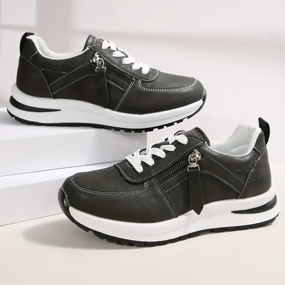 Comfortable Trainers for Women with Suede Panel Lace Up Wedge Sole Casual Sneaker Style