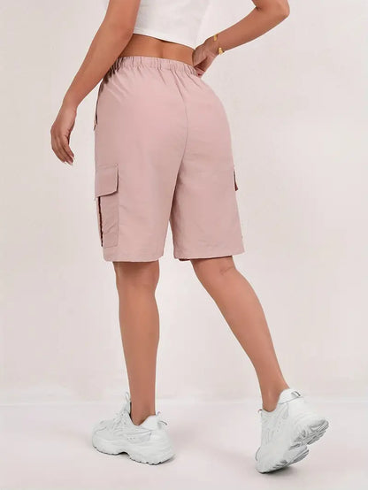 Effortless Pink Cargo Shorts for Women with High Waist Drawstring Relaxed Bermuda Style