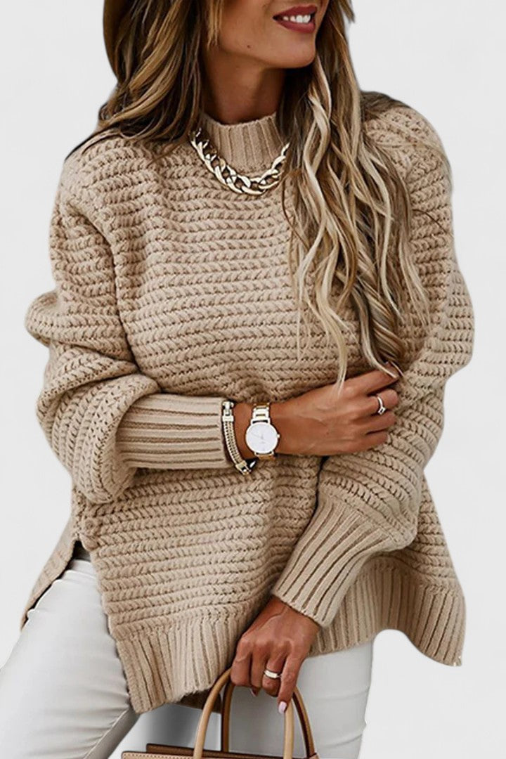Comfortable Chunky Knit Sweater for Women with High Neck Long Sleeve Relaxed Oversized Style