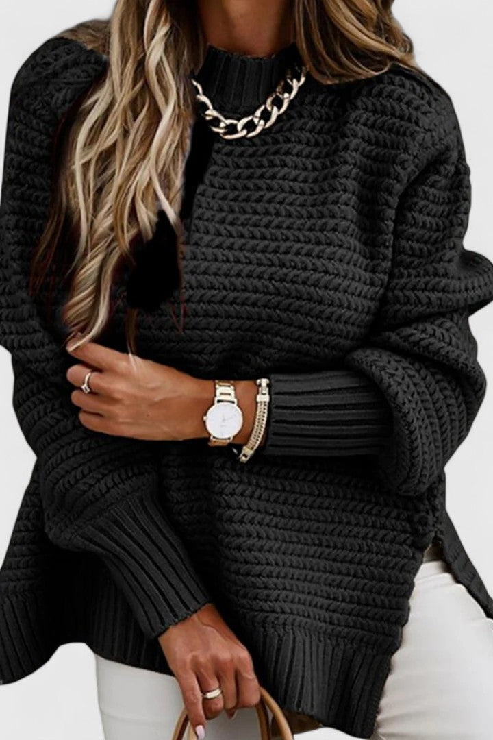 Comfortable Chunky Knit Sweater for Women with High Neck Long Sleeve Relaxed Oversized Style