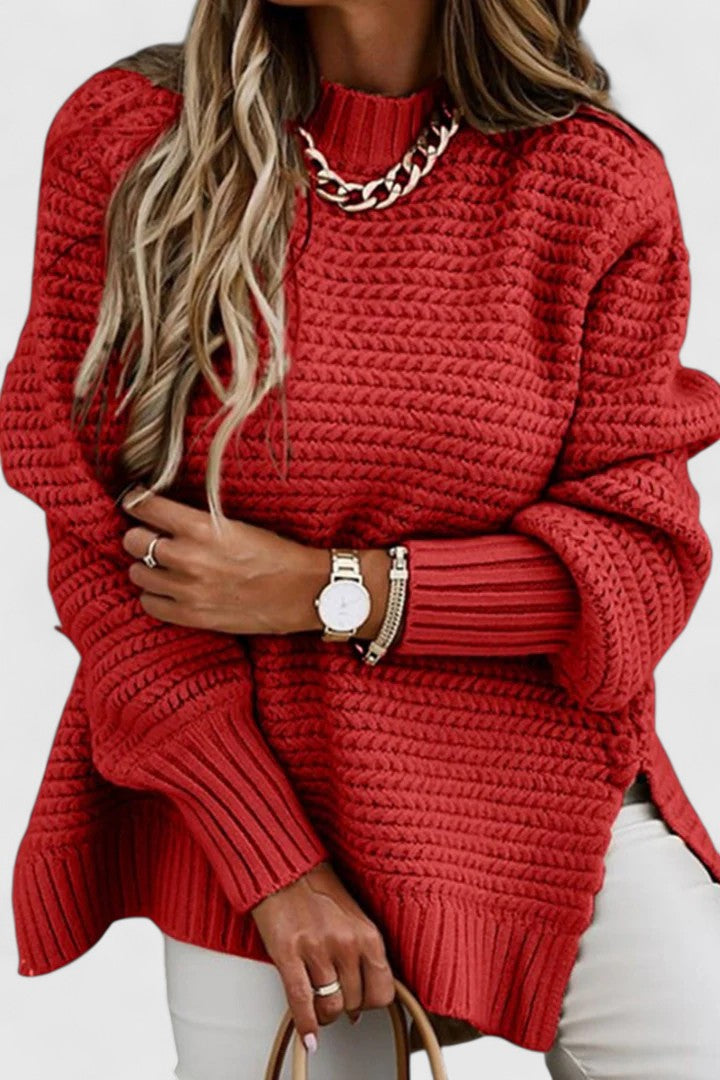 Comfortable Chunky Knit Sweater for Women with High Neck Long Sleeve Relaxed Oversized Style