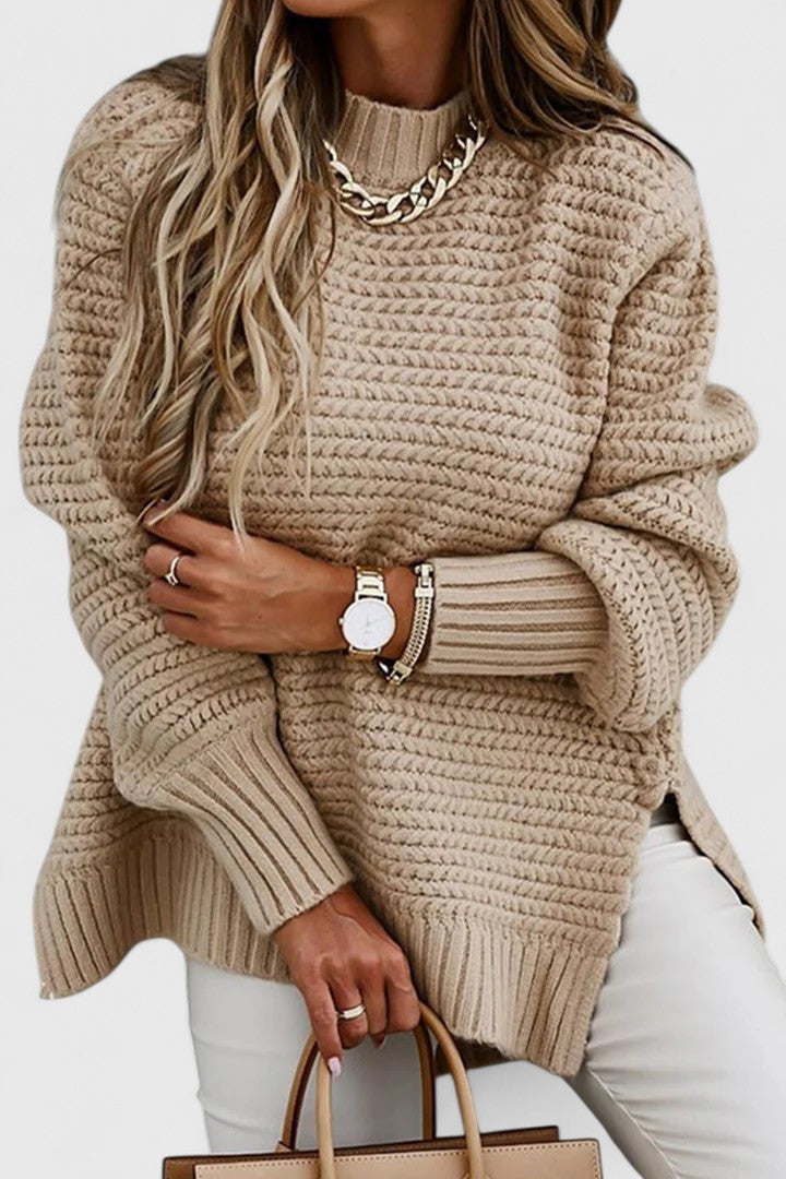 Comfortable Chunky Knit Sweater for Women with High Neck Long Sleeve Relaxed Oversized Style