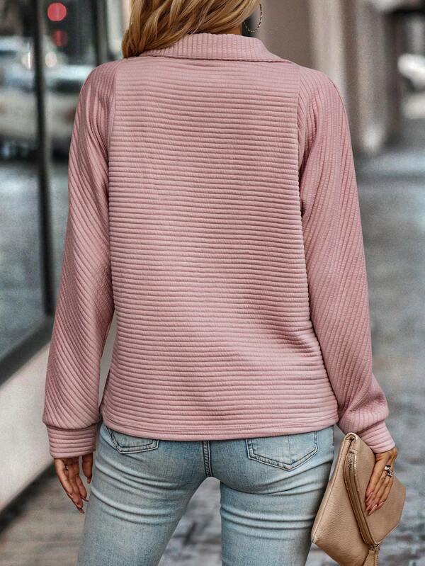 Comfortable Ribbed Knit Quarter Zip Pullover for Women with Collar Long Sleeve Relaxed Casual Style