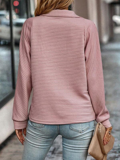 Comfortable Ribbed Knit Quarter Zip Pullover for Women with Collar Long Sleeve Relaxed Casual Style