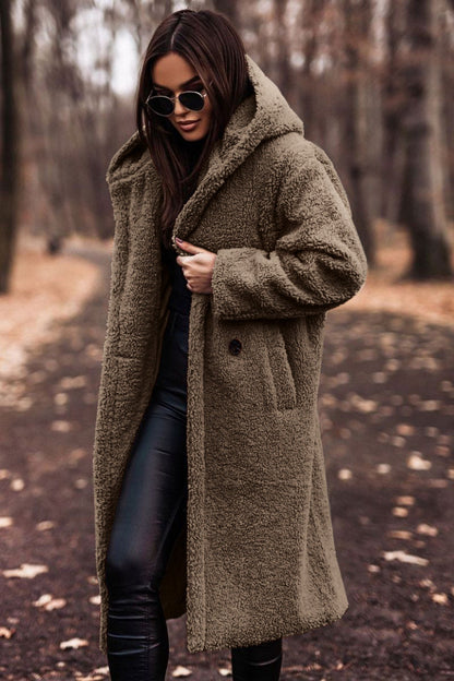 Comfortable Sherpa Coat for Women with Hooded Long Sleeve Oversized Longline Style