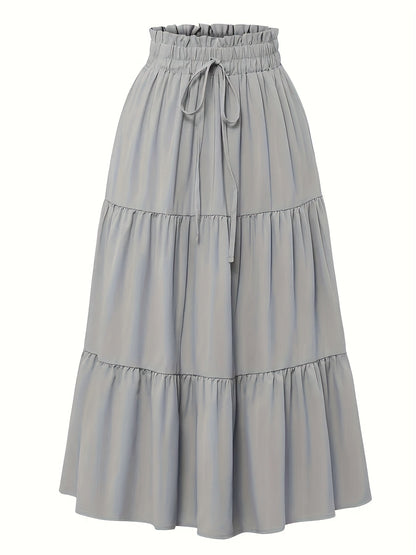 Effortless Tiered Maxi Skirt for Women with Paperbag Waist Drawstring Tie Flowing Boho Style