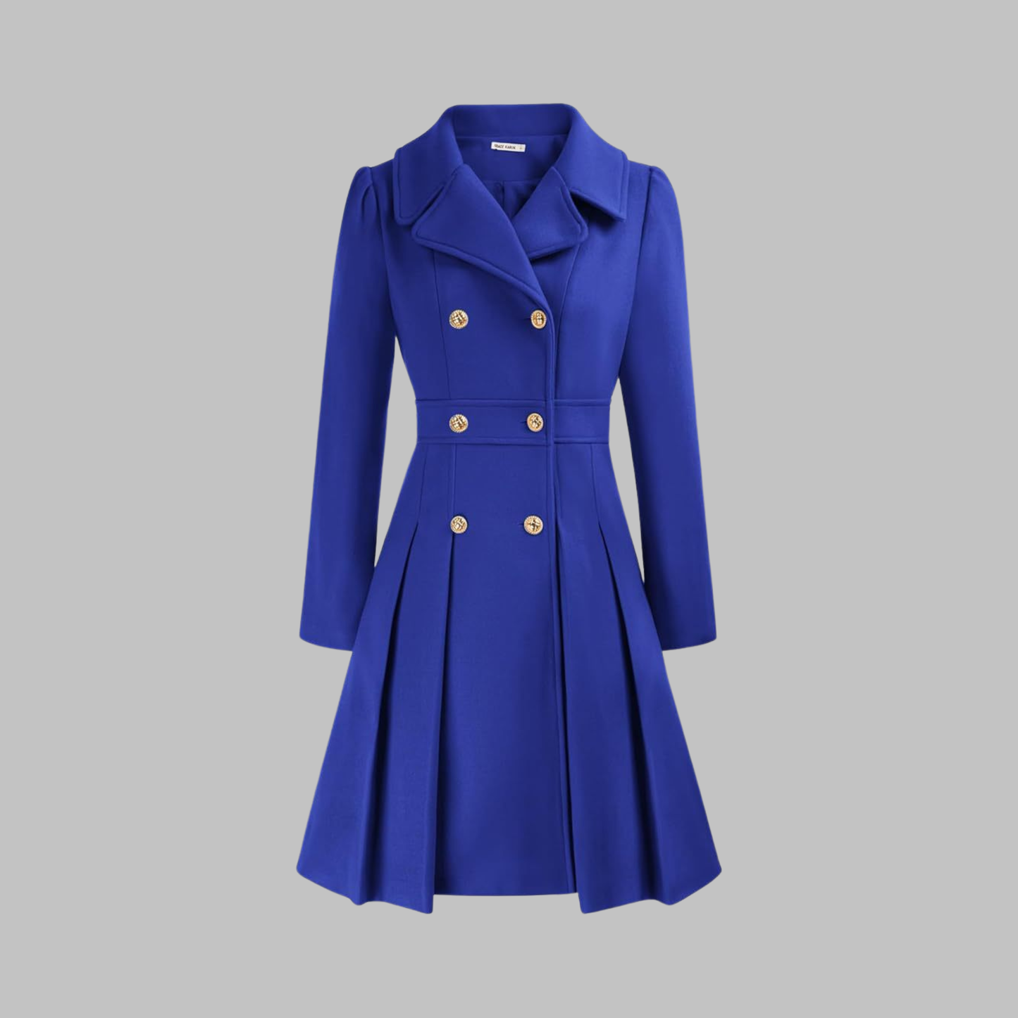 Elegant Wool Coat for Women with Notched Lapel Long Sleeve Double Breasted Pleated Flare Style