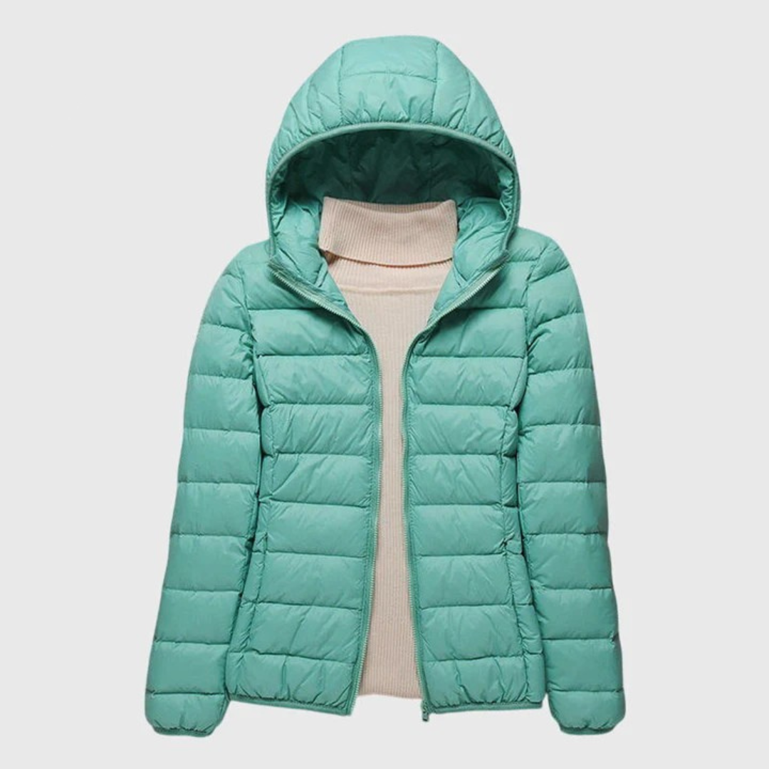 Effortless Quilted Puffer Jacket for Women with Hooded Long Sleeve Zip Front Lightweight Style