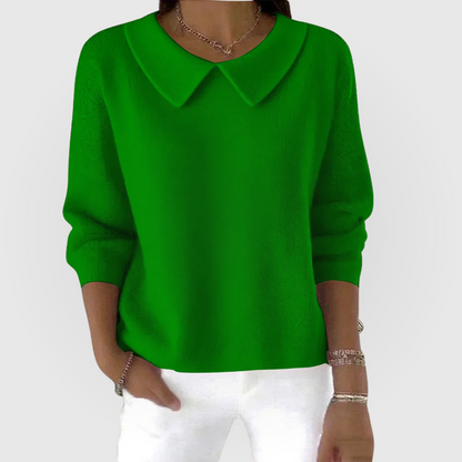Comfortable Knit Blouse for Women with Peter Pan Collar Long Sleeve Relaxed Oversized Style