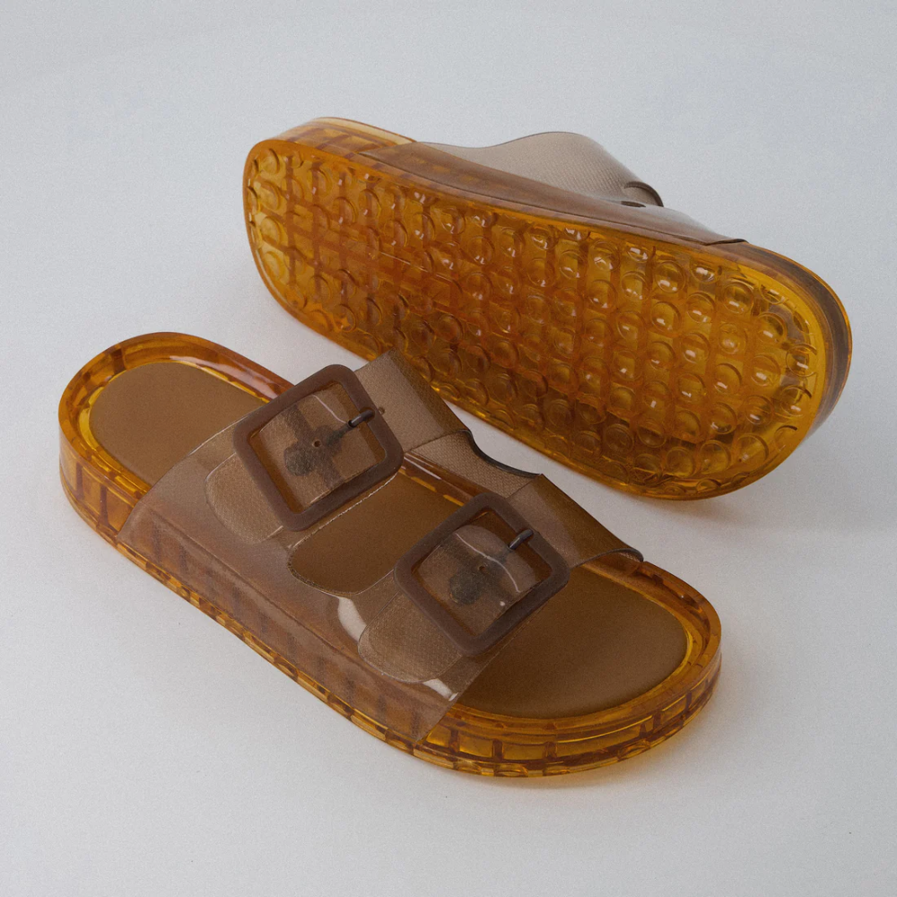 Comfortable Jelly Sandals for Women with Double Buckle Strap Translucent Slide Waterproof Style