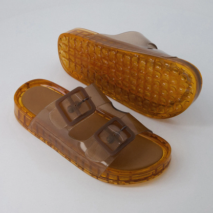 Comfortable Jelly Sandals for Women with Double Buckle Strap Translucent Slide Waterproof Style