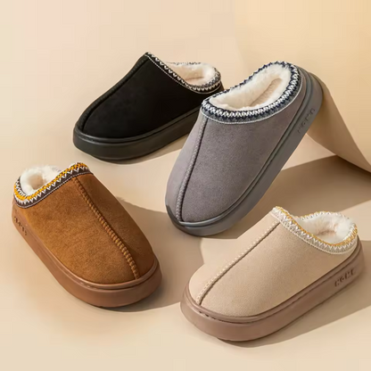 Comfortable Slippers for Women with Faux Shearling Collar Braided Trim Backless Mule Style