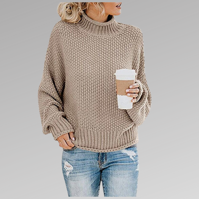 Comfortable Oversized Knit Sweater for Women with Mock Neck Batwing Sleeve Relaxed Casual Style