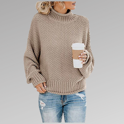 Comfortable Oversized Knit Sweater for Women with Mock Neck Batwing Sleeve Relaxed Casual Style