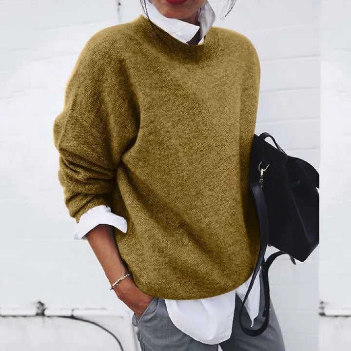 Comfortable Sweater for Women with Mock Neck Long Sleeve Relaxed Oversized Knit Style