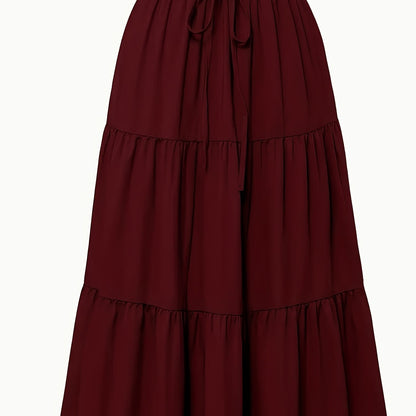 Effortless Tiered Maxi Skirt for Women with Paperbag Waist Drawstring Tie Flowing Boho Style